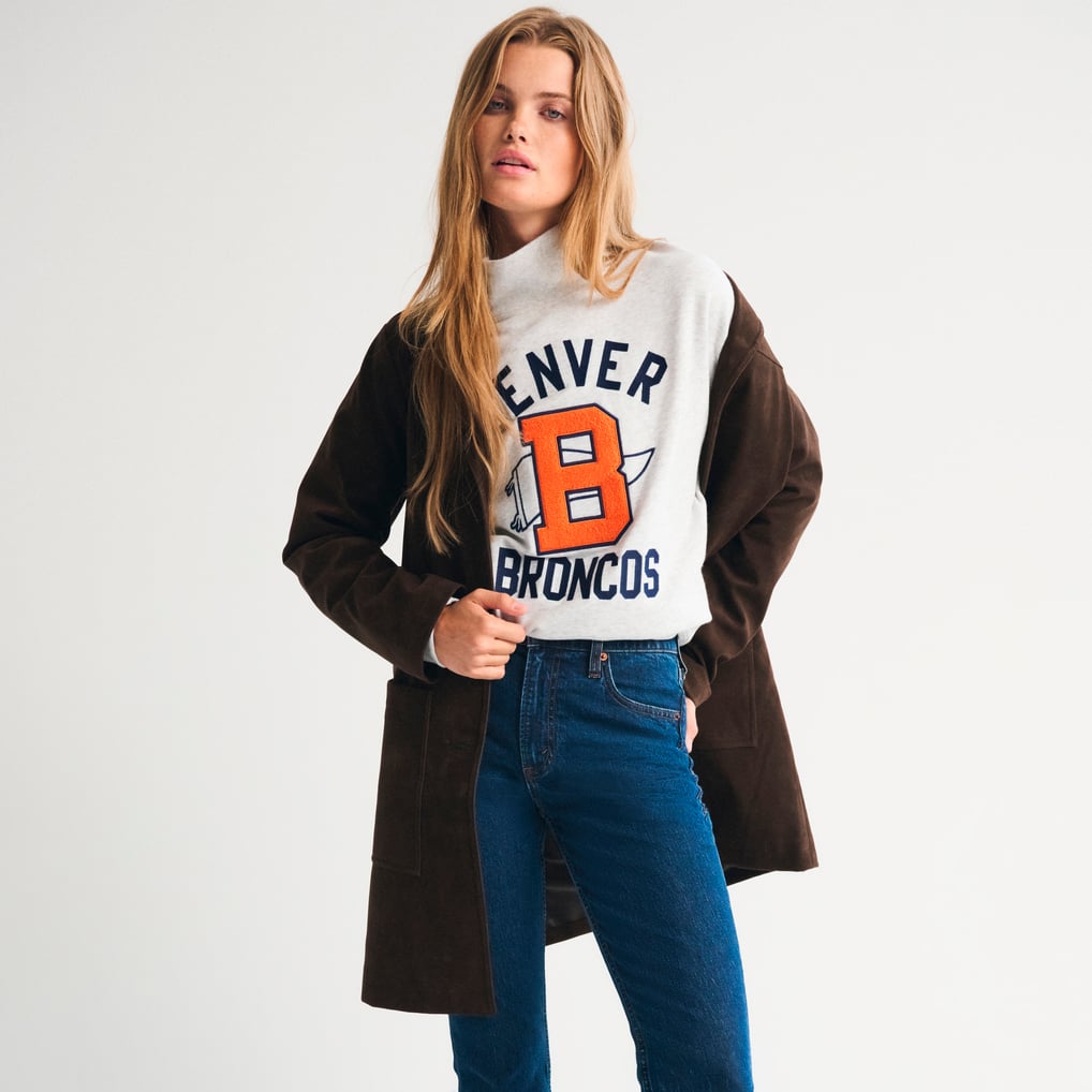 Women's Abercrombie & Fitch Heather Gray Denver Broncos Sunday Oversized Funnel Neck Sweatshirt