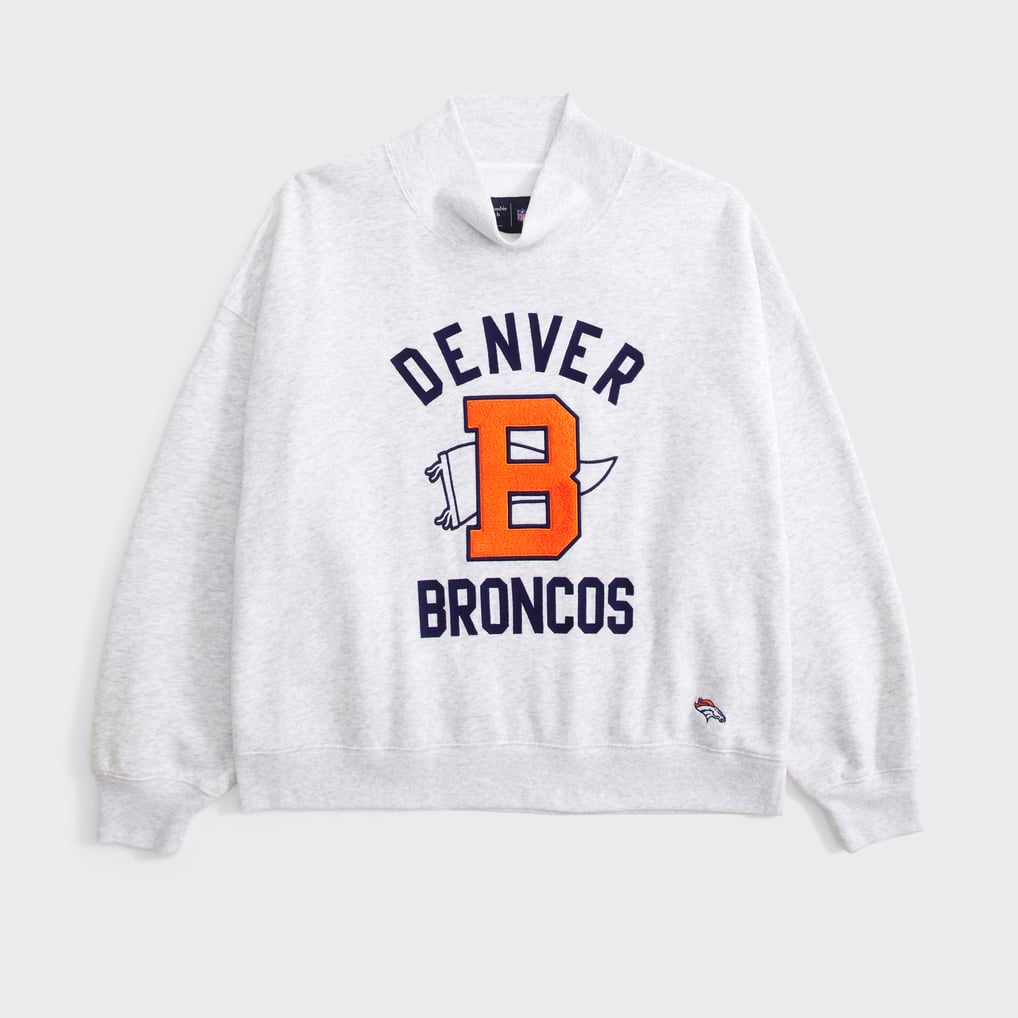 Women's Abercrombie & Fitch Heather Gray Denver Broncos Sunday Oversized Funnel Neck Sweatshirt
