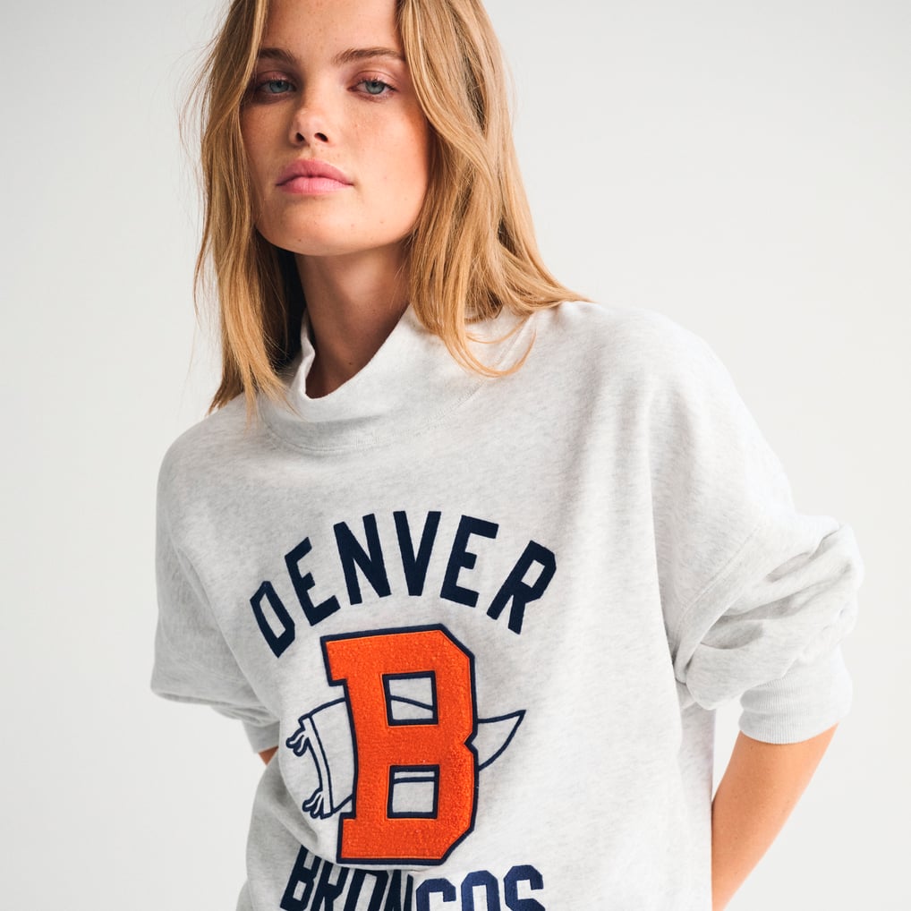 Women's Abercrombie & Fitch Heather Gray Denver Broncos Sunday Oversized Funnel Neck Sweatshirt