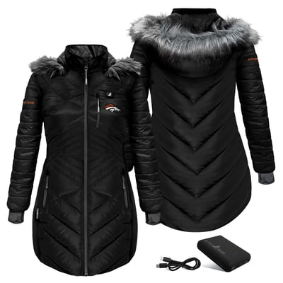 Denver Broncos ActionHeat Women's 5V Long Puffer Battery-Heated Jacket - Black