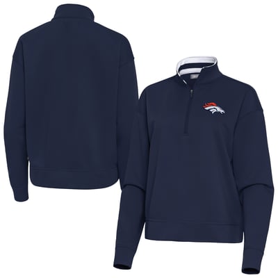 Denver Broncos Antigua Women's Goddess Quarter-Zip Pullover - Navy