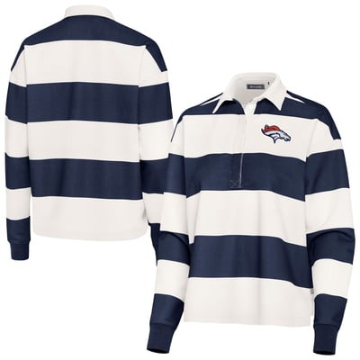 Denver Broncos Antigua Women's Banner Rugby Long Sleeve Polo - Navy/Cream