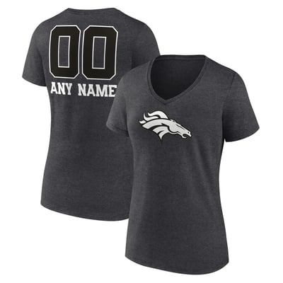 Denver Broncos Women's Personalized Name & Number Monochrome V-Neck T-Shirt - Charcoal