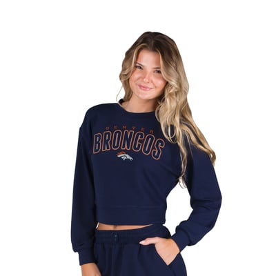  Denver Broncos Concepts Sport Women's Kingston Long Sleeve Lounge Cropped Top - Navy
