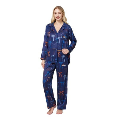  Denver Broncos Concepts Sport Women's Poppy Satin Long Sleeve Top and Pants Sleep Set - Navy