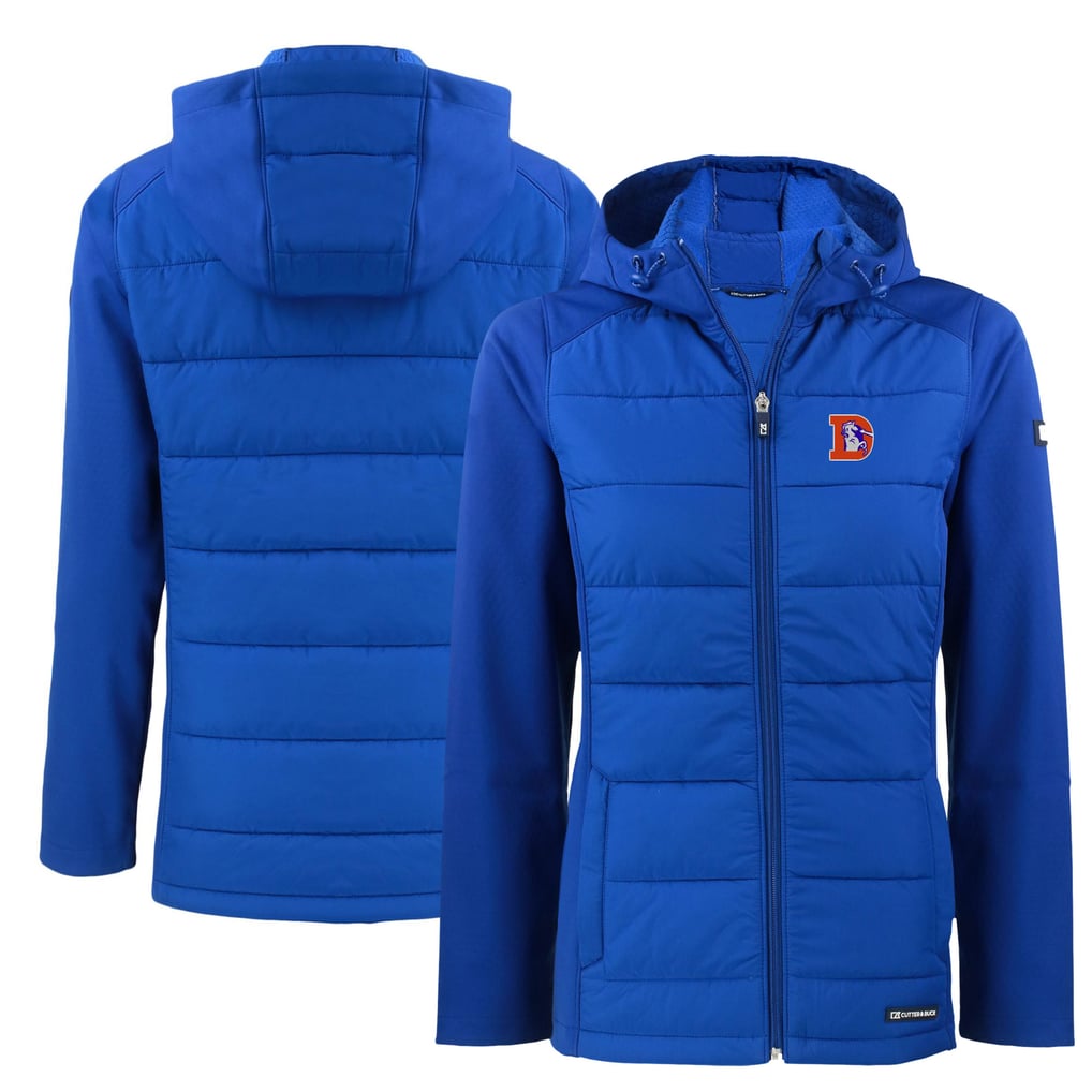 Women's Cutter & Buck  Blue Denver Broncos Throwback Evoke Hybrid Eco Softshell Recycled Full-Zip Hoodie Jacket
