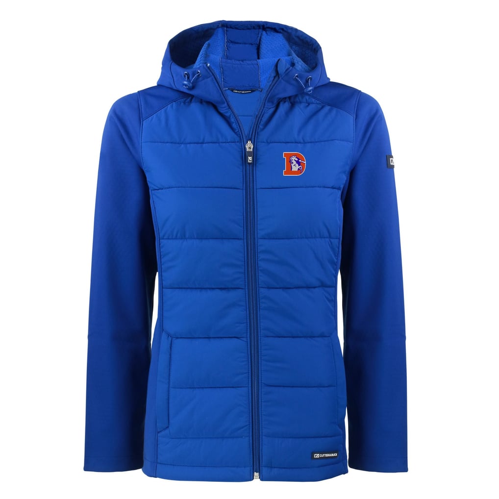 Women's Cutter & Buck  Blue Denver Broncos Throwback Evoke Hybrid Eco Softshell Recycled Full-Zip Hoodie Jacket