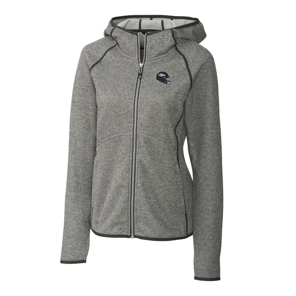 Women's Cutter & Buck  Heather Gray Denver Broncos Helmet Logo Mainsail Sweater-Knit Full-Zip Hoodie