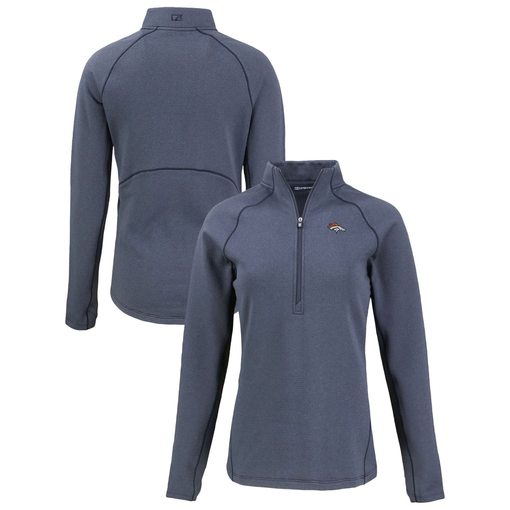 Women's Cutter & Buck Heather Navy Denver Broncos  Peshastin Eco Fleece Recycled Tri-Blend Raglan Half-Zip Jacket