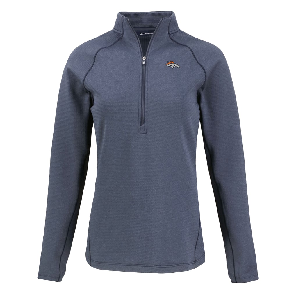 Women's Cutter & Buck Heather Navy Denver Broncos  Peshastin Eco Fleece Recycled Tri-Blend Raglan Half-Zip Jacket