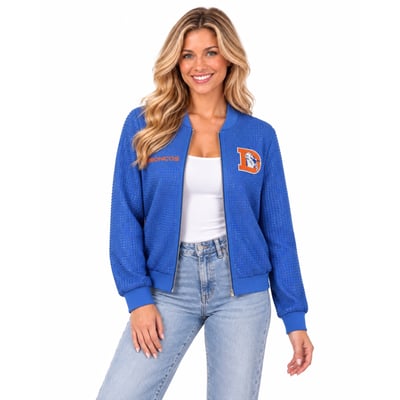 Denver Broncos FABGATING by Cuce Women's Crystal Full-Zip Bomber Jacket - Royal