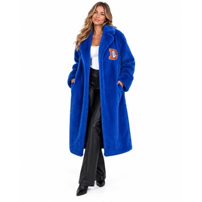 Denver Broncos FABGATING by Cuce Women's Longline Crystal Faux Fur Jacket - Royal