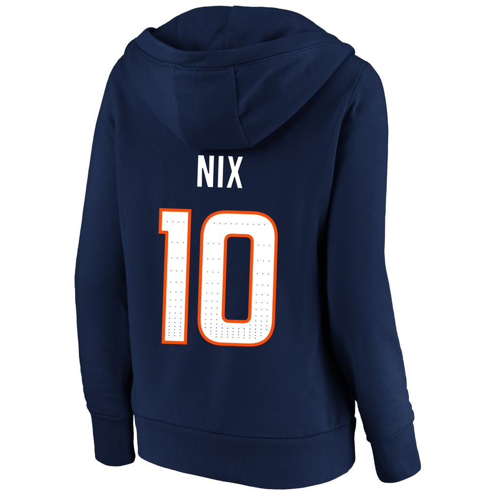 Women's Fanatics Bo Nix Navy Denver Broncos Plus Size Player Name & Number Notch Neck Hoodie