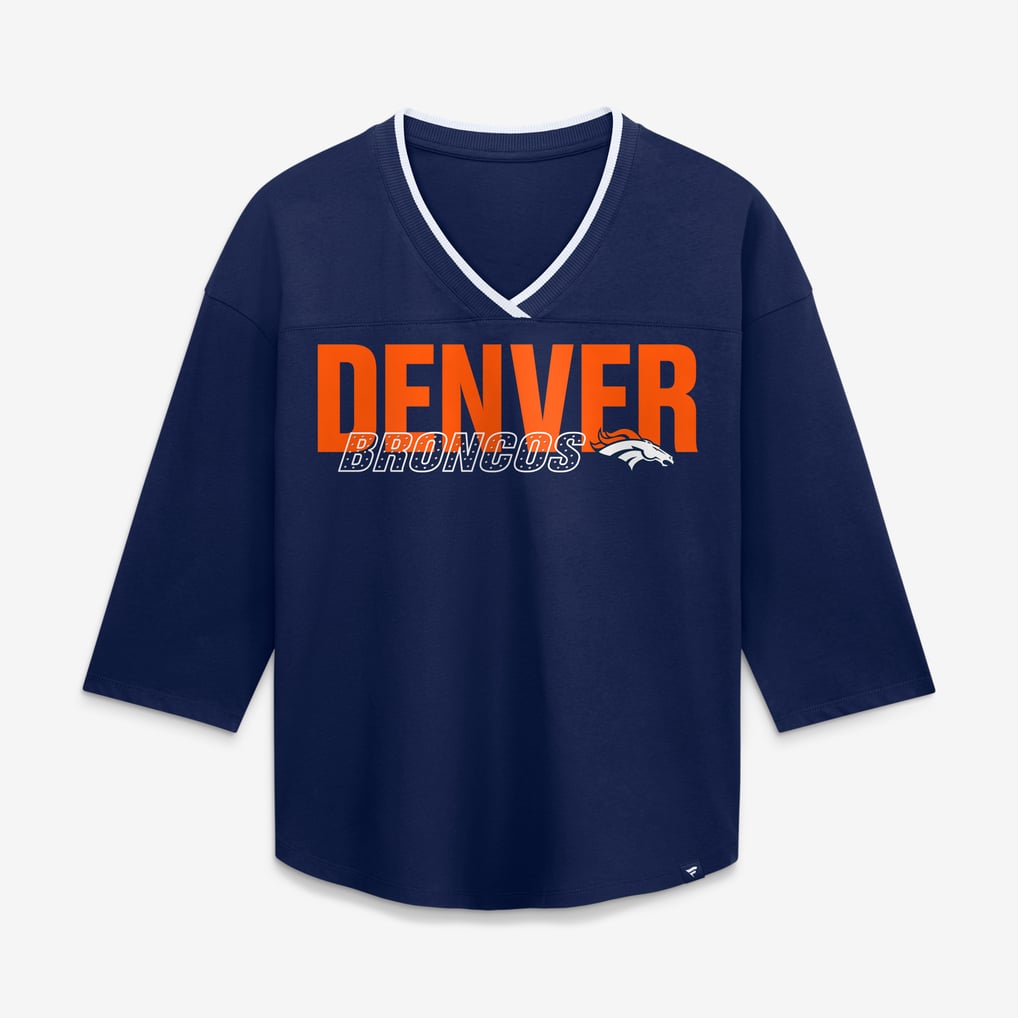 Women's Fanatics  Navy Denver Broncos Team First Deceptive Juke 3/4-Sleeve V-Neck T-Shirt