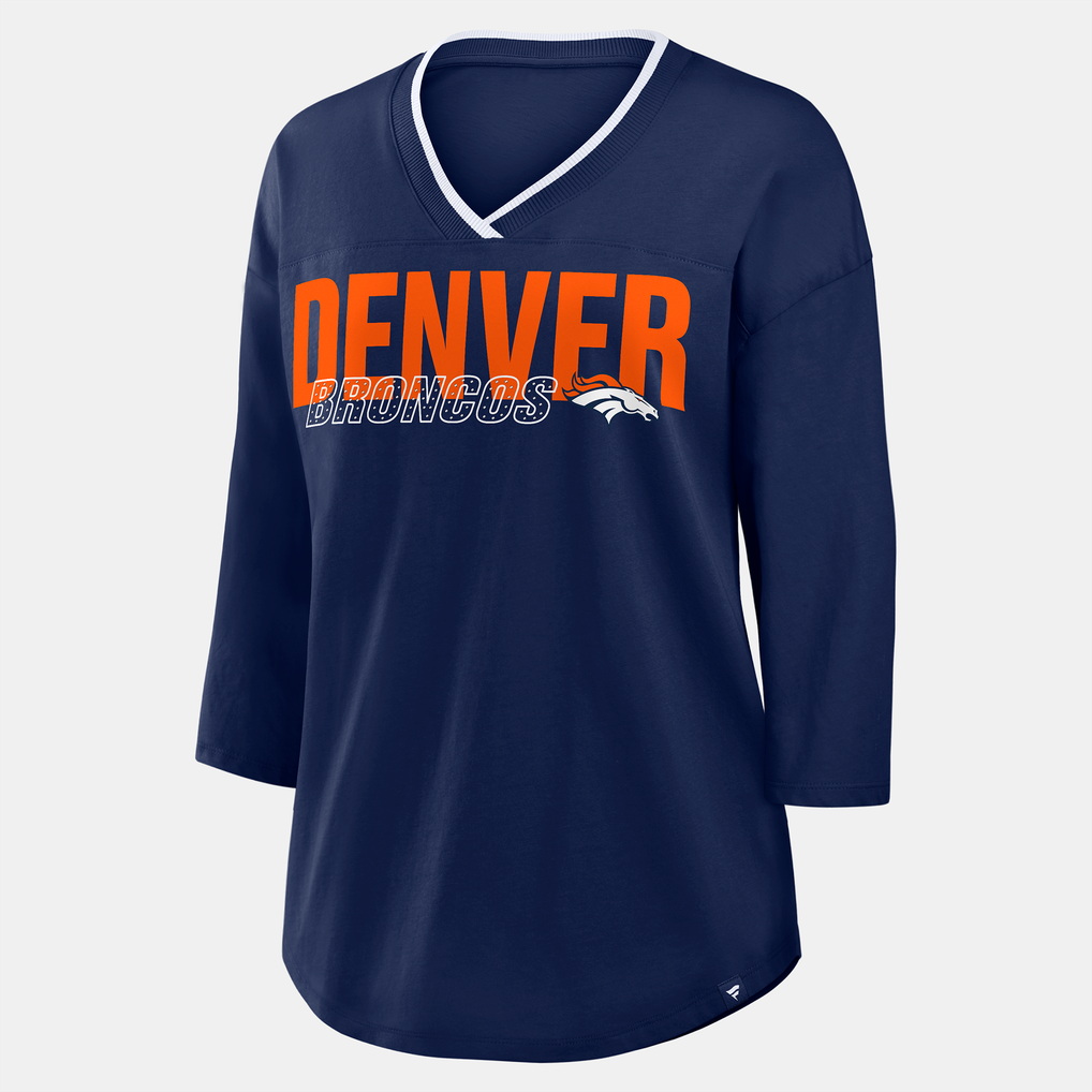 Women's Fanatics  Navy Denver Broncos Team First Deceptive Juke 3/4-Sleeve V-Neck T-Shirt