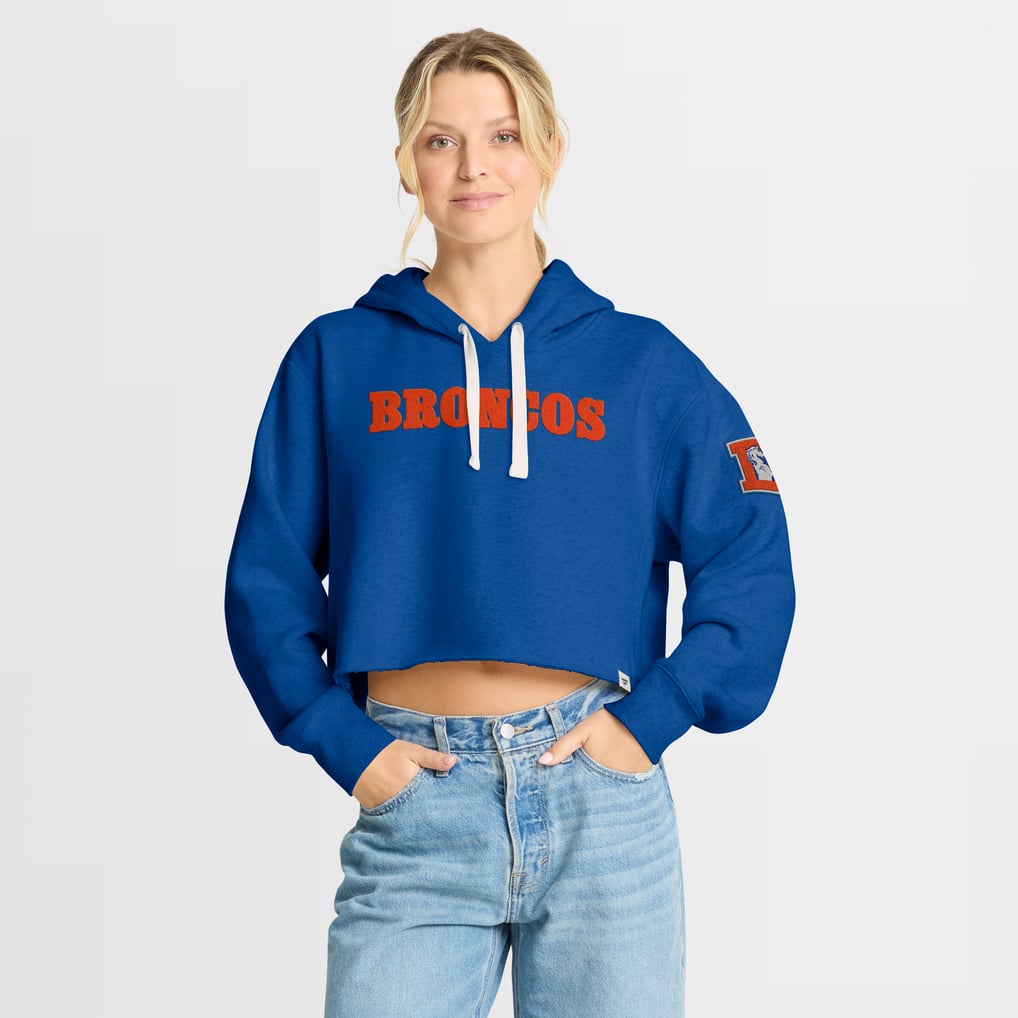 Women's Fanatics Royal Denver Broncos Oversized Heritage Cropped Hoodie