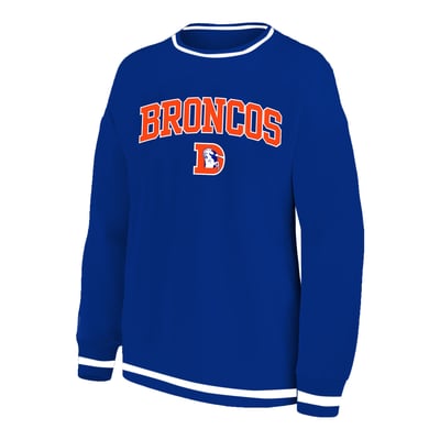  Denver Broncos Fanatics Women's Plus Size Arch Logo Contrast Ribbed Crewneck Sweatshirt - Royal