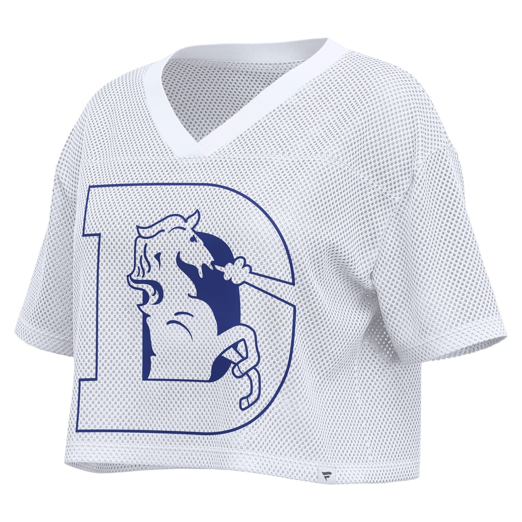 Women's Fanatics White Denver Broncos Oversized Mesh Cropped V-Neck Jersey