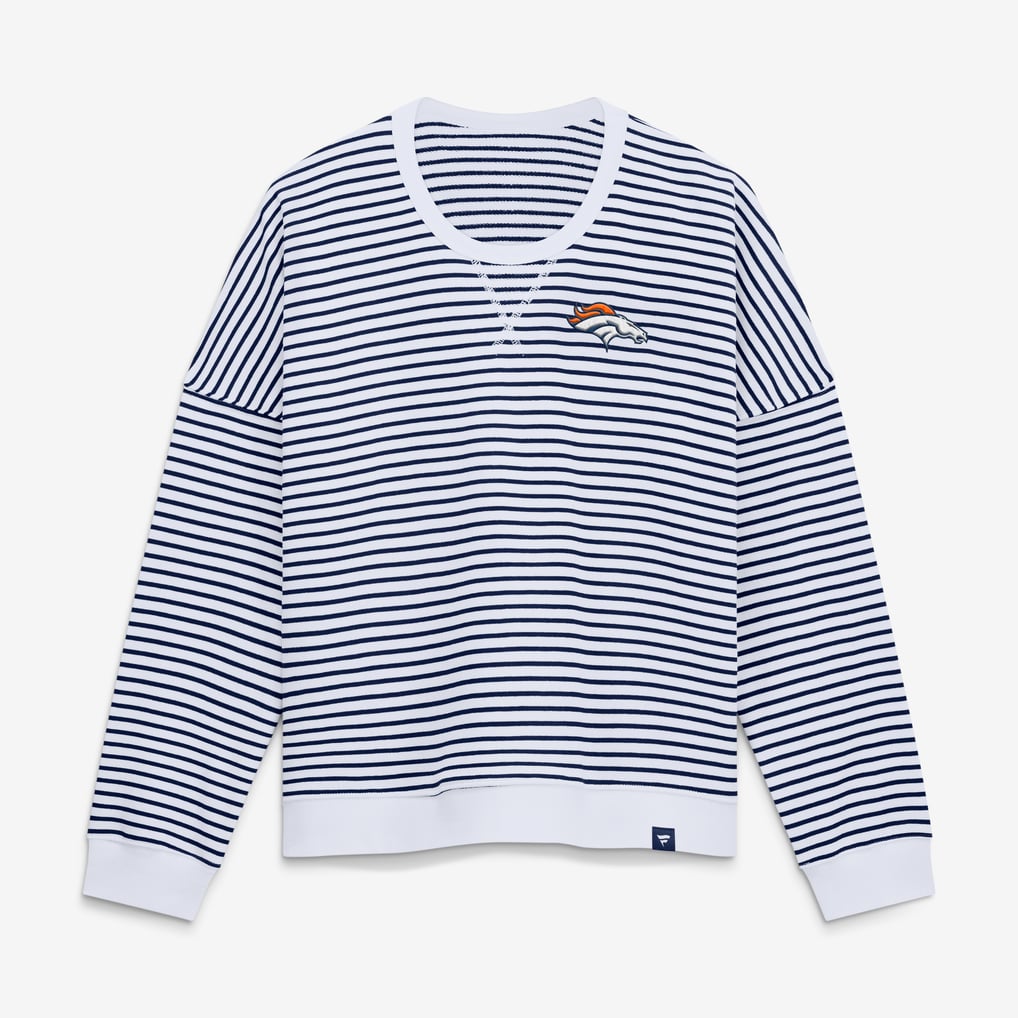 Women's Fanatics White/Navy Denver Broncos Striped Oversized French Terry Sweatshirt