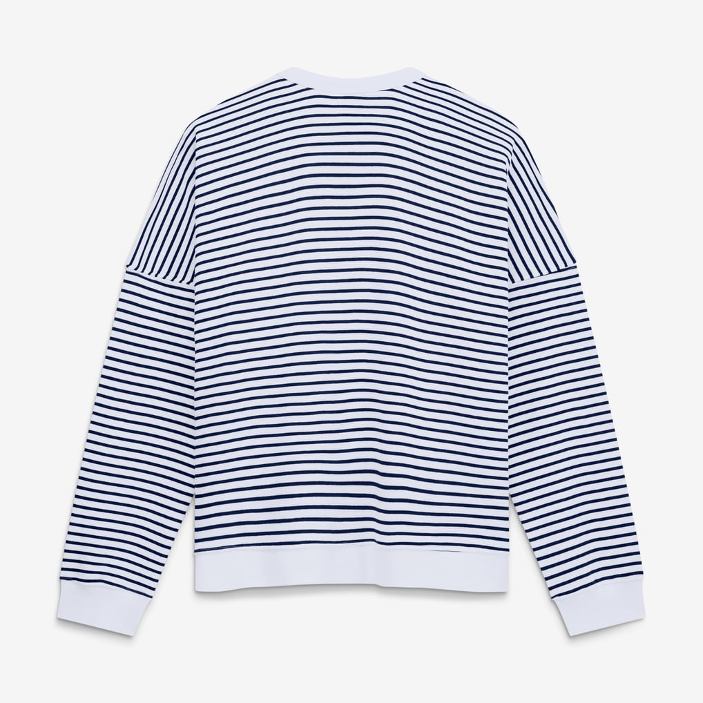 Women's Fanatics White/Navy Denver Broncos Striped Oversized French Terry Sweatshirt
