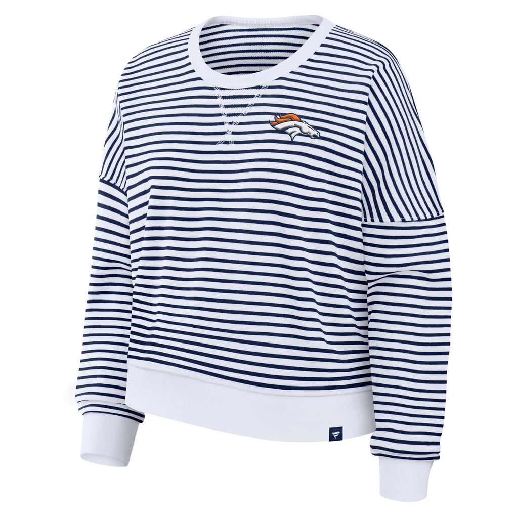 Women's Fanatics White/Navy Denver Broncos Striped Oversized French Terry Sweatshirt