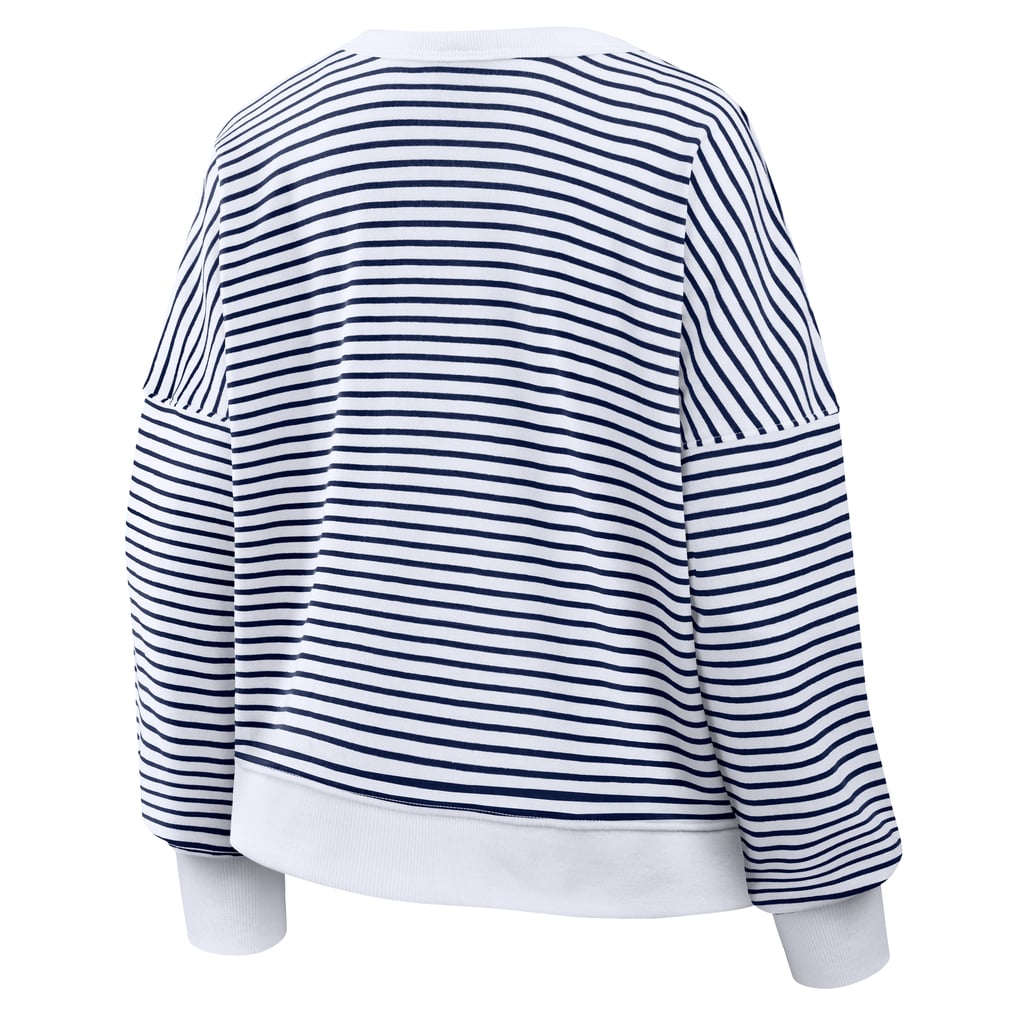Women's Fanatics White/Navy Denver Broncos Striped Oversized French Terry Sweatshirt