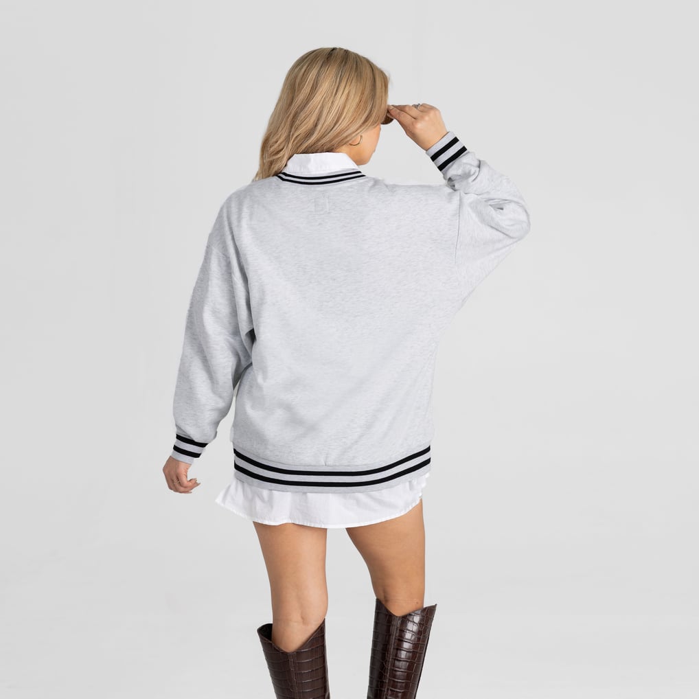 Women's Gameday Couture Ash Denver Broncos Oversized Easy Energy Ringer Stripe Sweatshirt