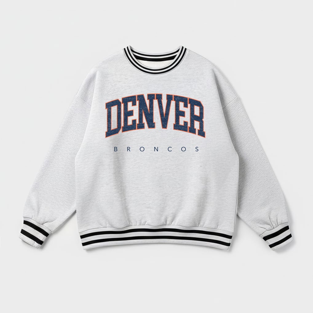 Women's Gameday Couture Ash Denver Broncos Oversized Easy Energy Ringer Stripe Sweatshirt