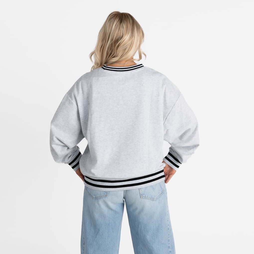 Women's Gameday Couture Ash/Black Denver Broncos Oversized Gridiron Drive Ringer Stripe Sweatshirt