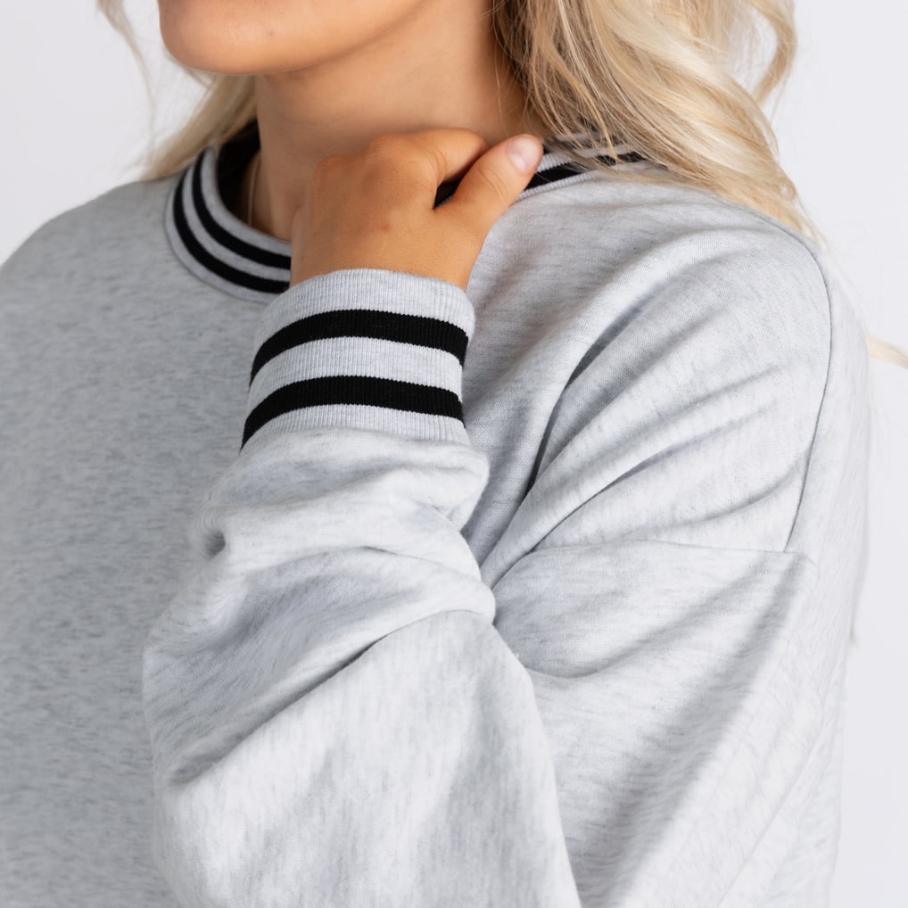 Women's Gameday Couture Ash/Black Denver Broncos Oversized Gridiron Drive Ringer Stripe Sweatshirt