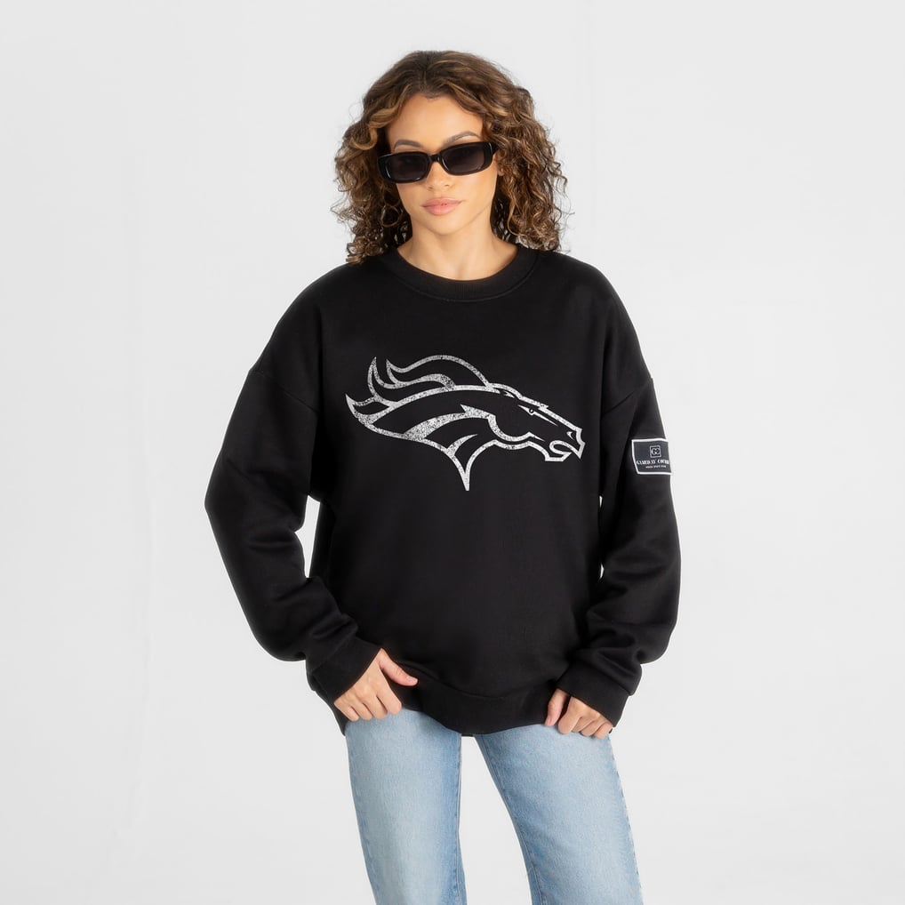 Women's Gameday Couture Black Denver Broncos Bold Move Black Label Premium Drop Shoulder Sweatshirt