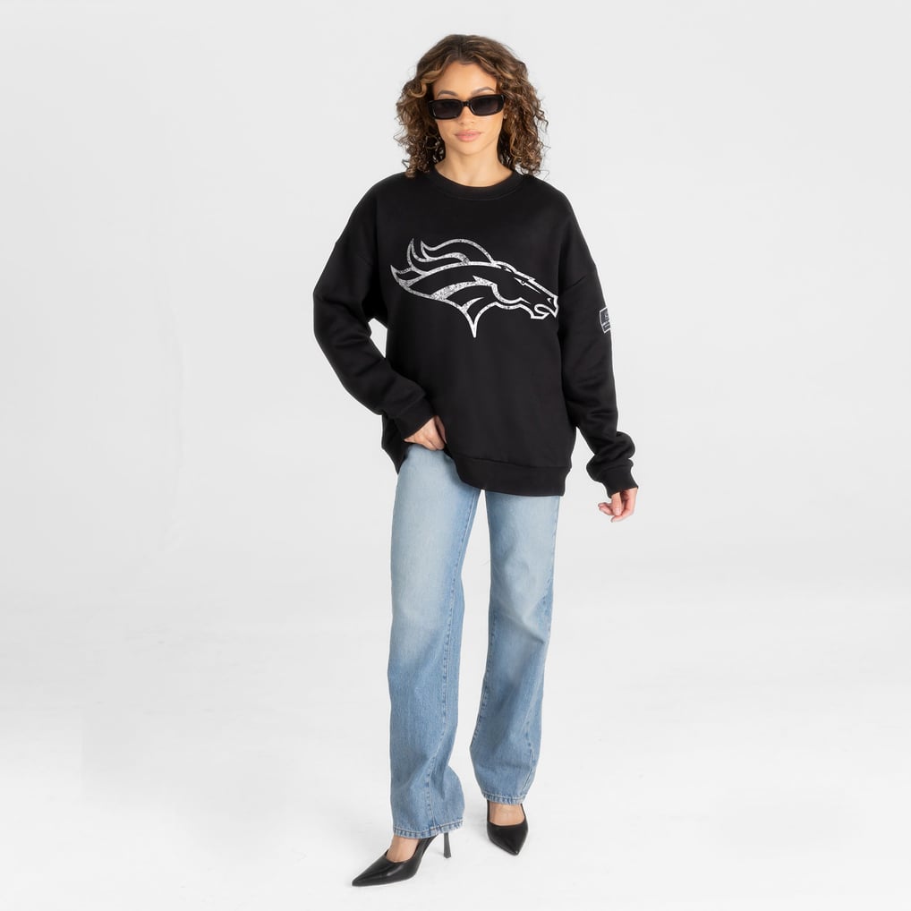 Women's Gameday Couture Black Denver Broncos Bold Move Black Label Premium Drop Shoulder Sweatshirt