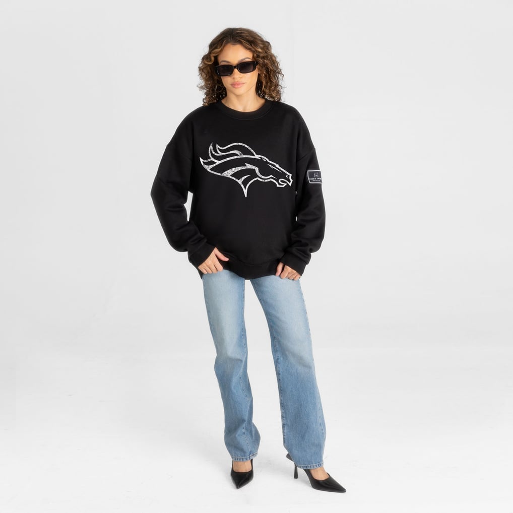 Women's Gameday Couture Black Denver Broncos Bold Move Black Label Premium Drop Shoulder Sweatshirt