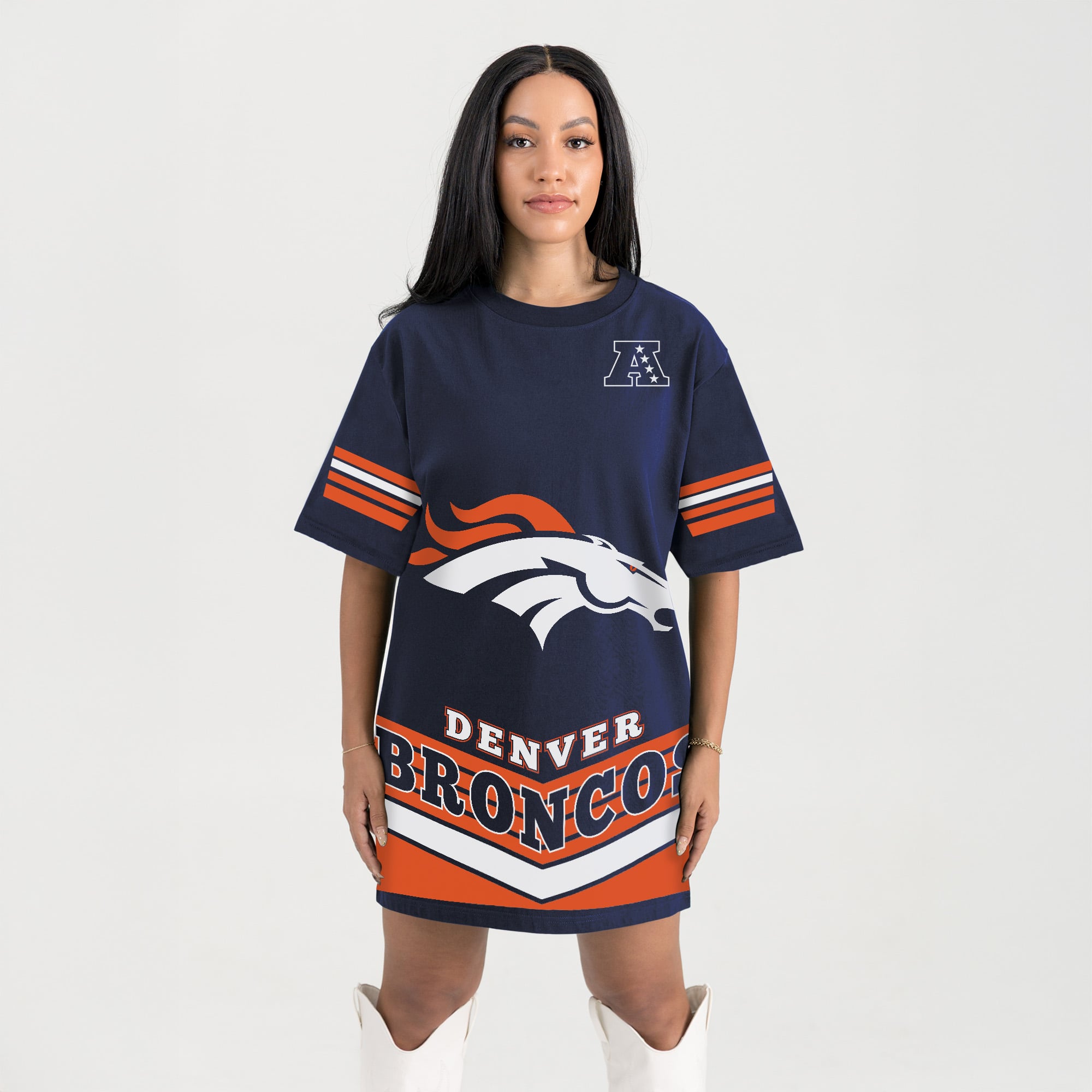 broncos jersey dress Women's Gameday Couture Navy Denver Perfect Score Vintage T-Shirt Nike nfl
