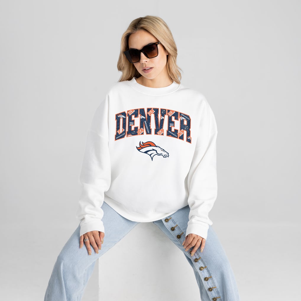 Women's Gameday Couture White Denver Broncos Sweet Play Oversized Premium Drop Shoulder Sweatshirt