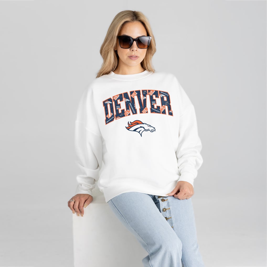 Women's Gameday Couture White Denver Broncos Sweet Play Oversized Premium Drop Shoulder Sweatshirt