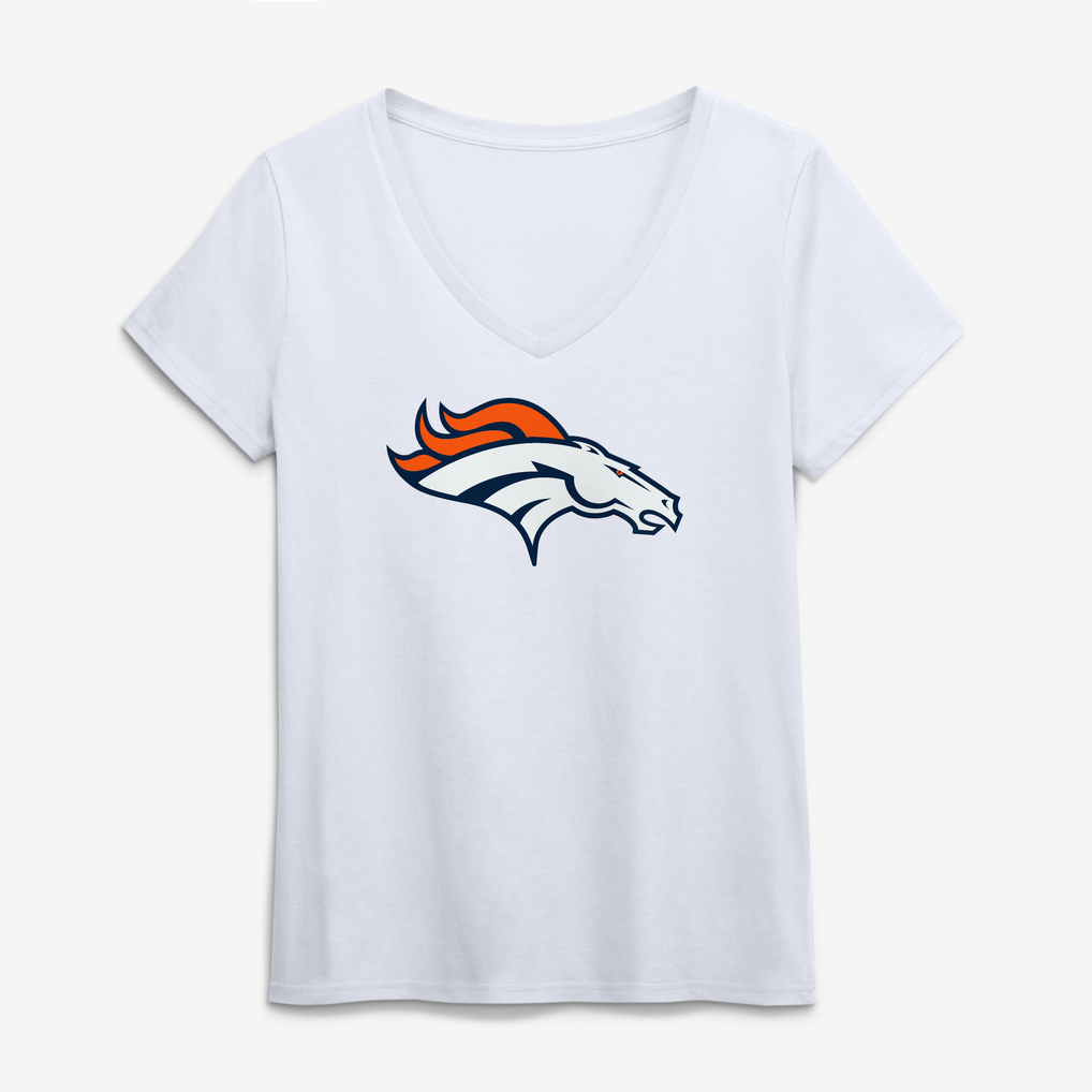 Women's Logo Athletic White Denver Broncos Primary Logo V-Neck T-Shirt