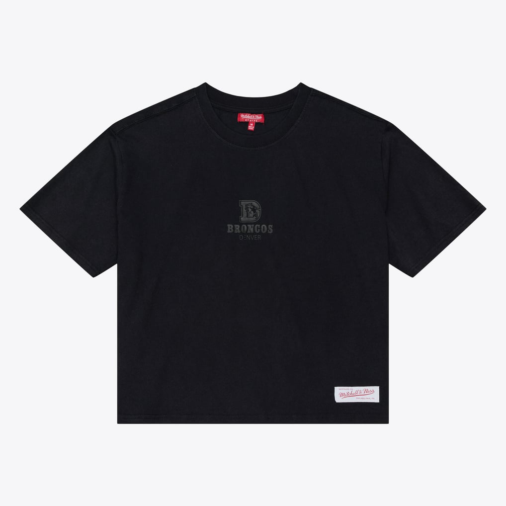 Women's Mitchell & Ness Black Denver Broncos Core Essentials Micro Logo Boxy Crop T-Shirt