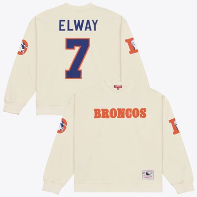 John Elway Denver Broncos Mitchell & Ness Women's Retired Legend Name & Number Crewneck Sweatshirt - Cream
