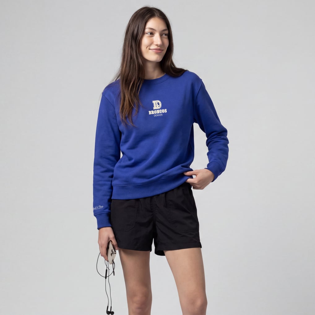 Women's Mitchell & Ness Royal Denver Broncos Core Essentials Micro Logo Fleece Sweatshirt