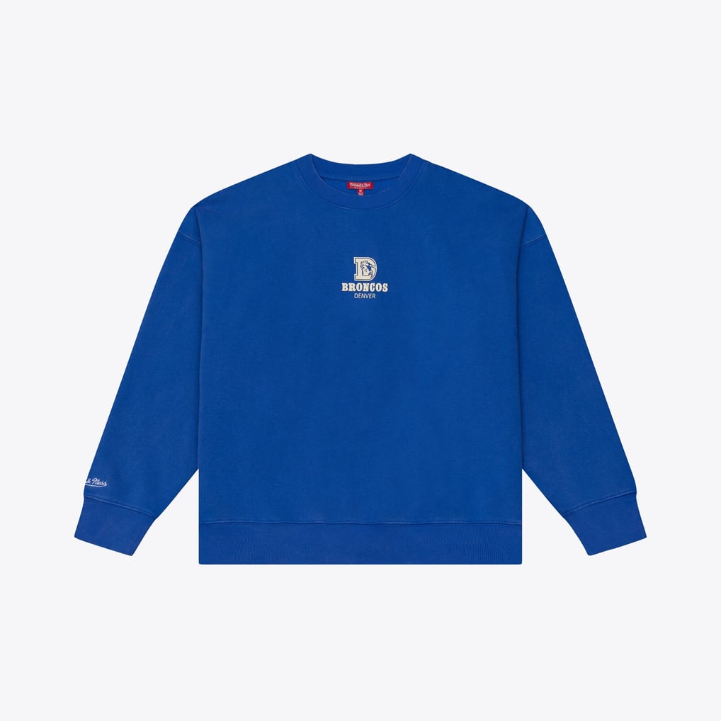 Women's Mitchell & Ness Royal Denver Broncos Core Essentials Micro Logo Fleece Sweatshirt