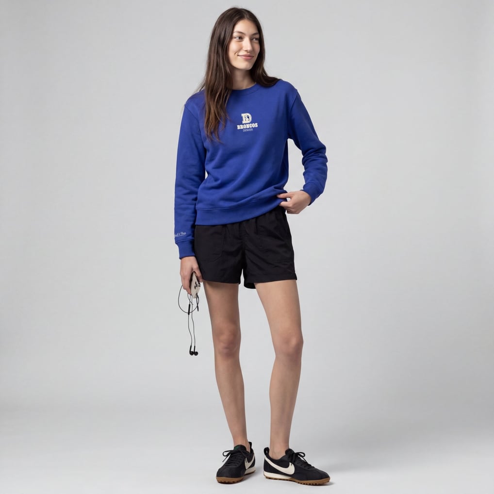 Women's Mitchell & Ness Royal Denver Broncos Core Essentials Micro Logo Fleece Sweatshirt