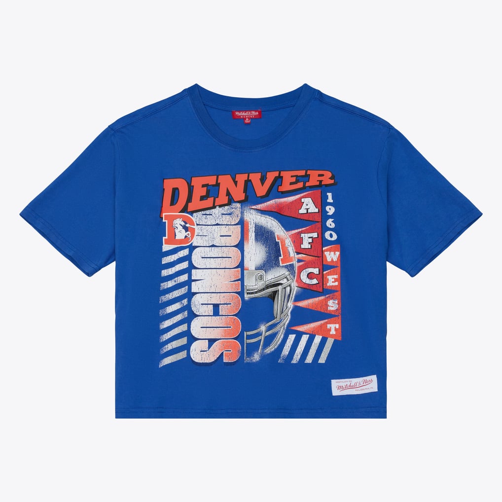 Women's Mitchell & Ness  Royal Denver Broncos Street Graphic Boxy Cropped T-Shirt