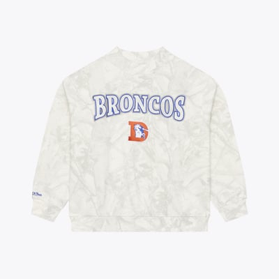  Denver Broncos Mitchell & Ness Women's Ghosted Fleece Mockneck Crew Mock Neck Pullover - White