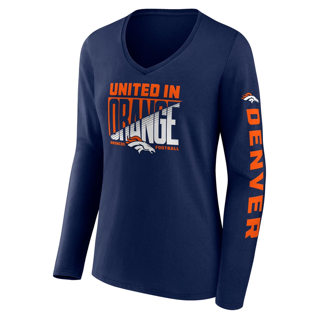 Women's Navy Denver Broncos Hometown Sweep Long Sleeve V-Neck T-Shirt