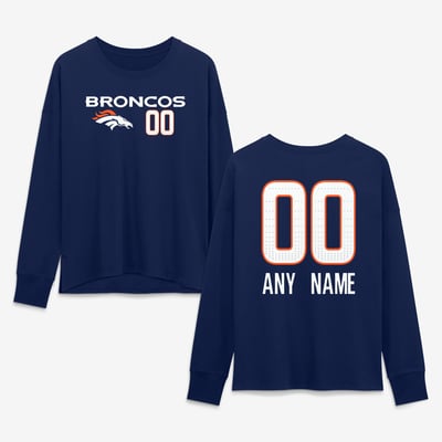 Denver Broncos Women's Touchdown Wordmark Personalized Name & Number Long Sleeve T-Shirt - Navy