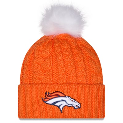 Denver Broncos New Era Women's Single Knit Hat with Pom - Orange