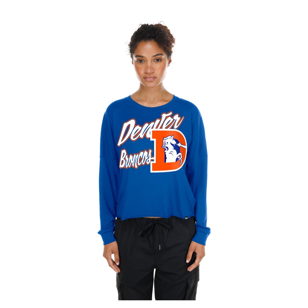 Women's New Era  Royal Denver Broncos Cropped Oversized Long Sleeve T-Shirt