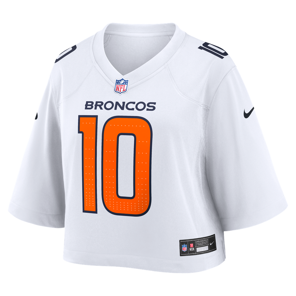 Women's Nike Bo Nix White Denver Broncos Cropped Fashion Game Jersey
