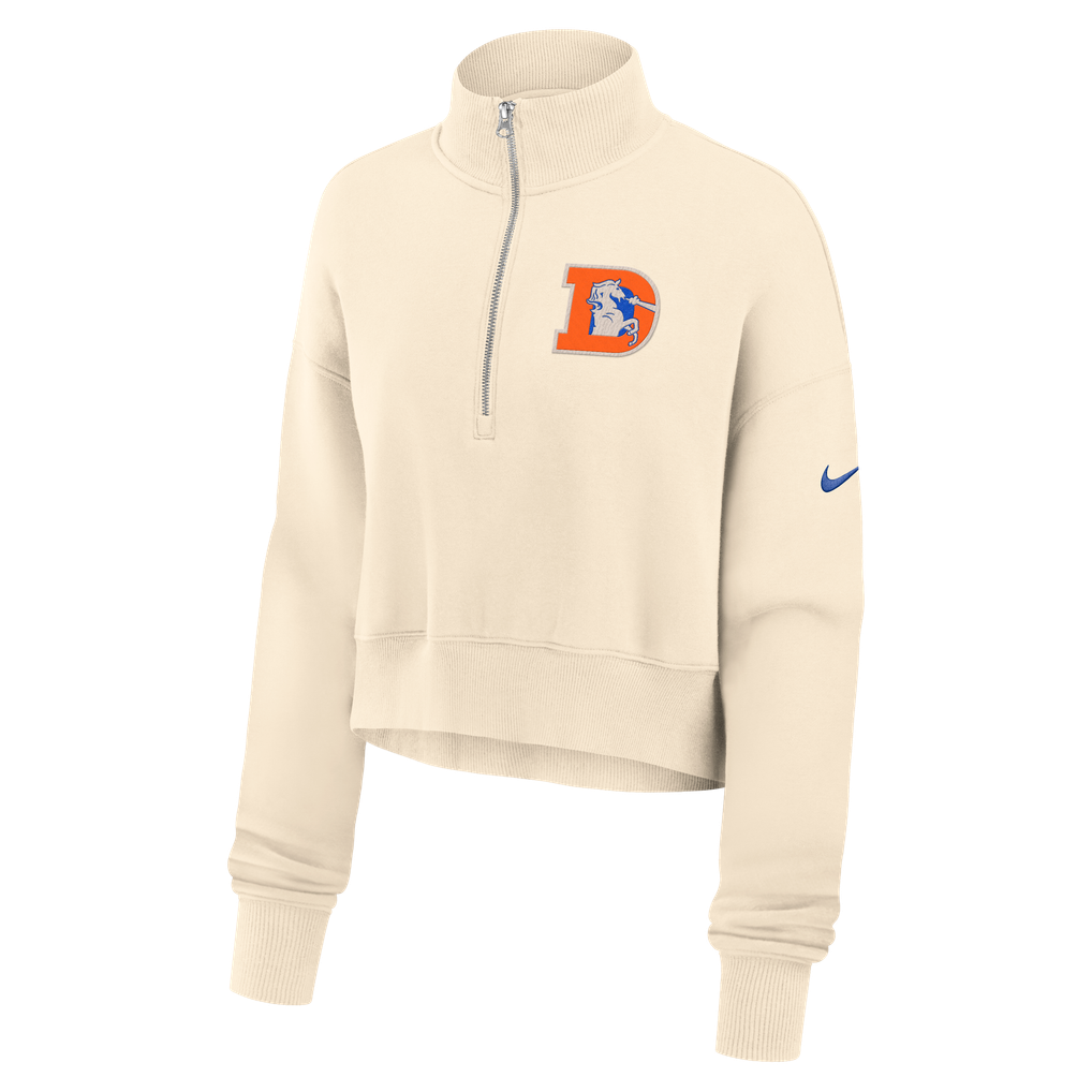Women's Nike Cream Denver Broncos Legacy Phoenix Fleece Cropped Half-Zip Sweatshirt